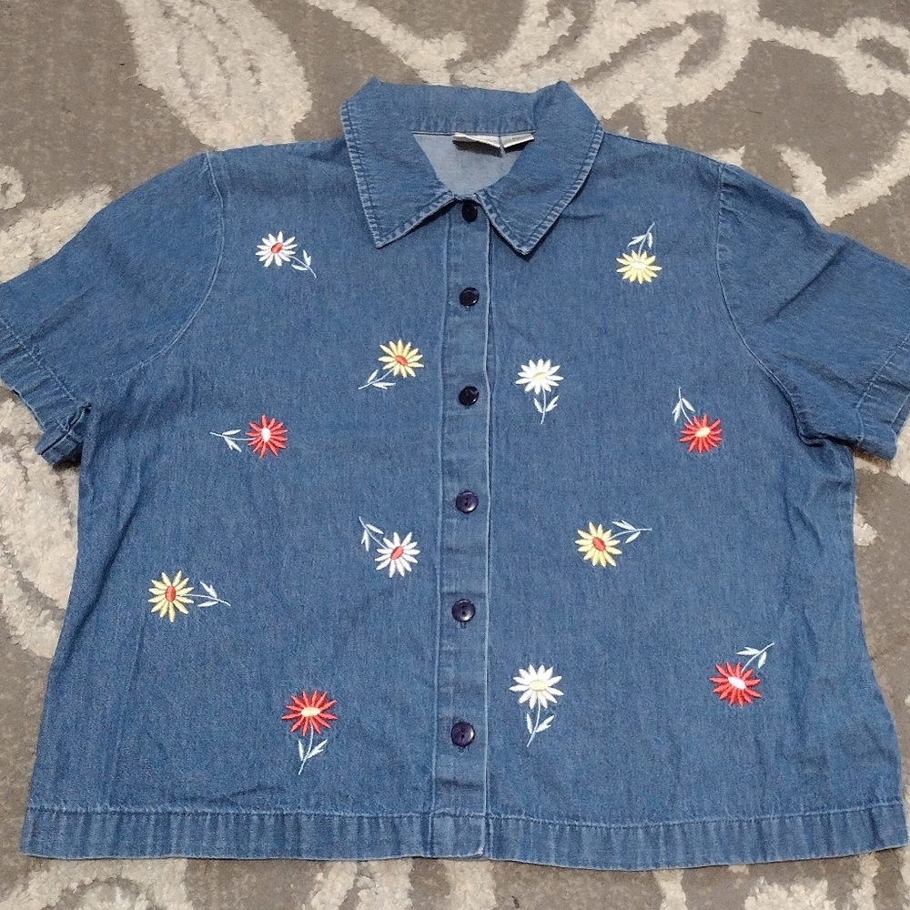 Allison Daley Petites denim shirt embroidered floral